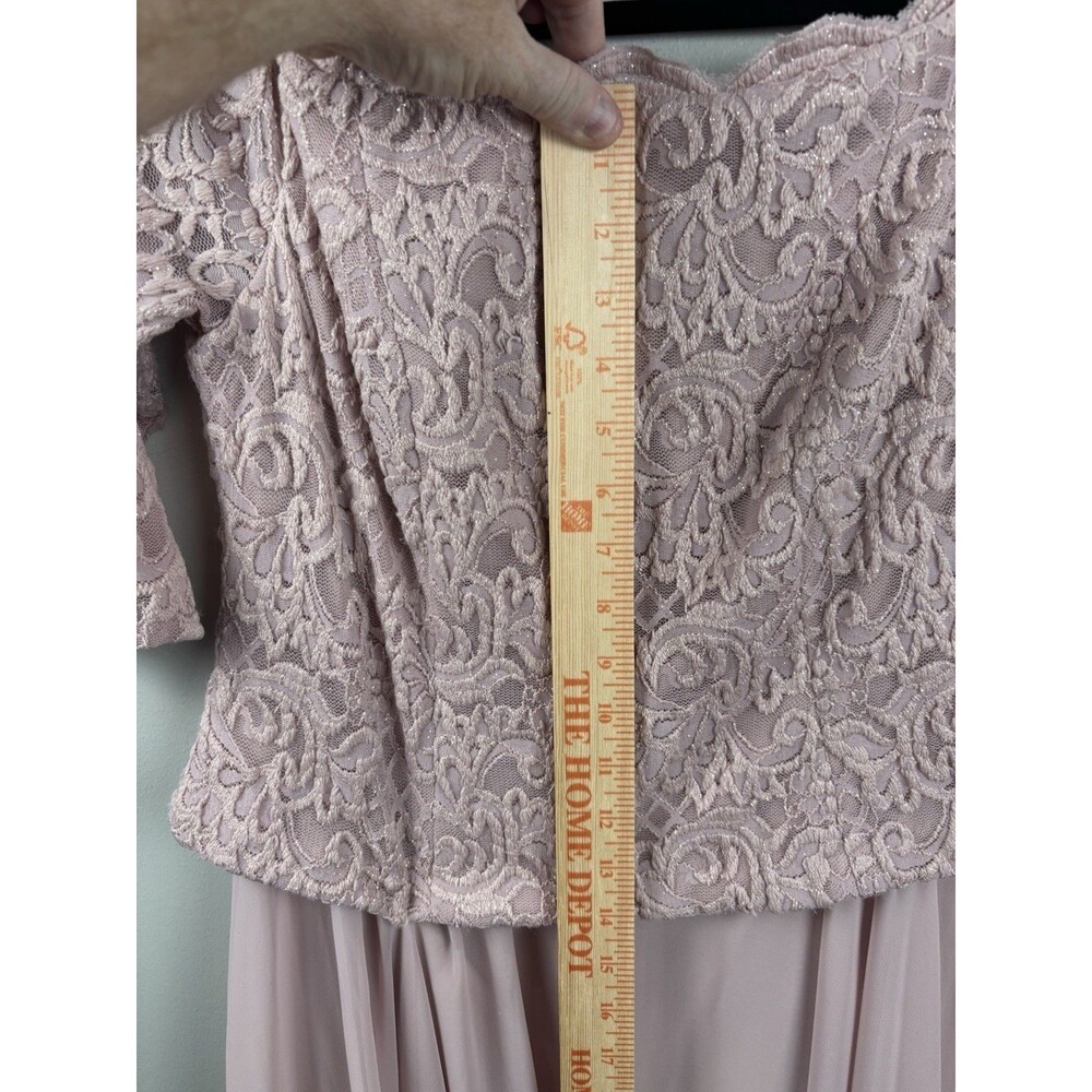 Alex Evenings Lace Chiffon Gown Blush Pink Off Shoulder Mock Two Piece Dress 10P